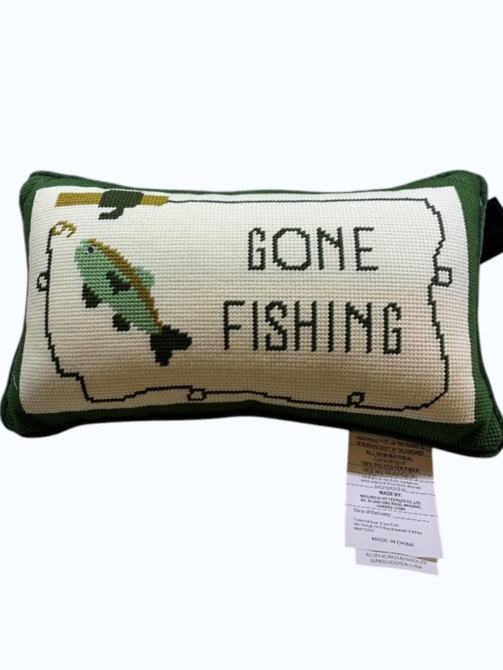 Pillow "Gone Fishing" Needlepoint Pillow NWT